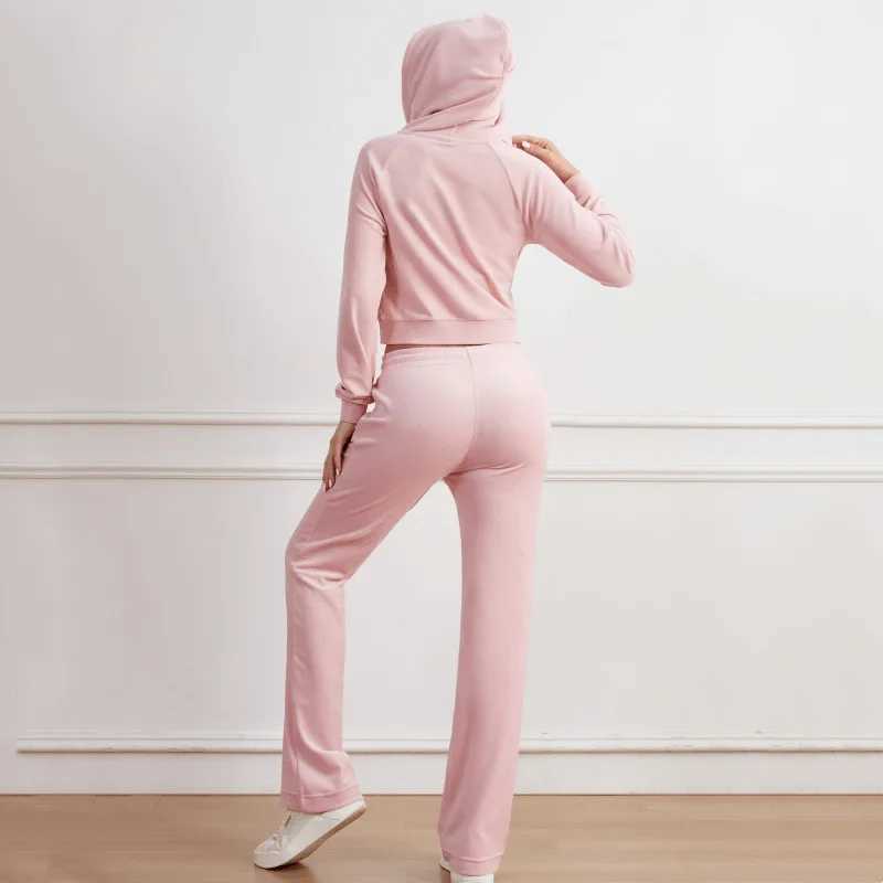 Womens Two Piece Pants JC Lovers brand casual womens suit spring and autumn outdoor velvet womens track and field uniform with collar jogging sportswe