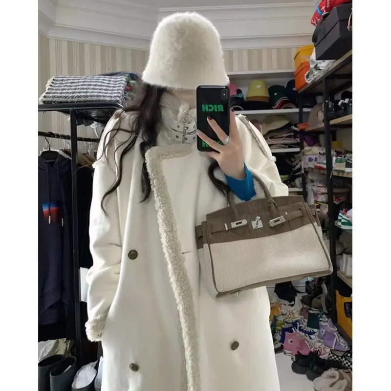 Cashmere cotton coat womens fur integrated cotton coat high-end feel medium to long Korean cotton coat 241019