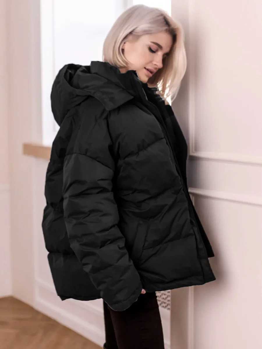Women's Down Parkas 2024 Winter New Womens Extra Large Down Cotton Jacket Loose Commuter Hooded Jacket Y2410195RU3