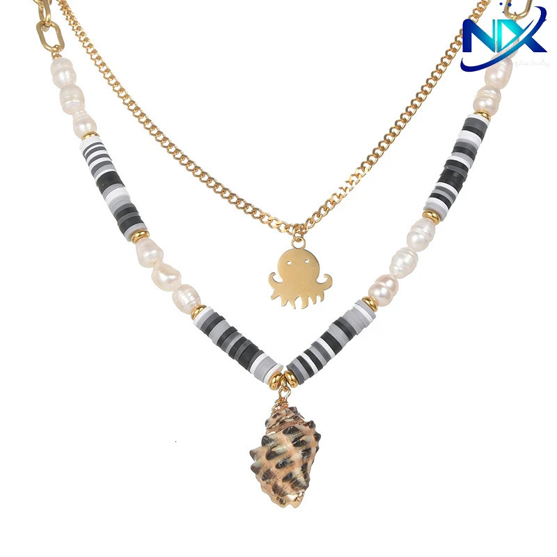 Home>Product Center>Product Center>Luxury niche steel cube octopus polymer clay pearl joint pendant necklace bone chain womens accessories wh