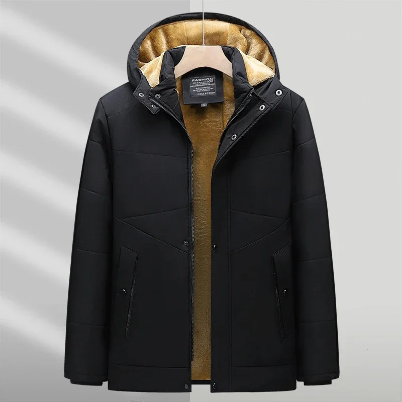 Winter 5XL Windproof Parka Mens Windproof Wool Thick Fur Coat Mens Solid Hooded Street Coat Mens Snow Jacket 241019