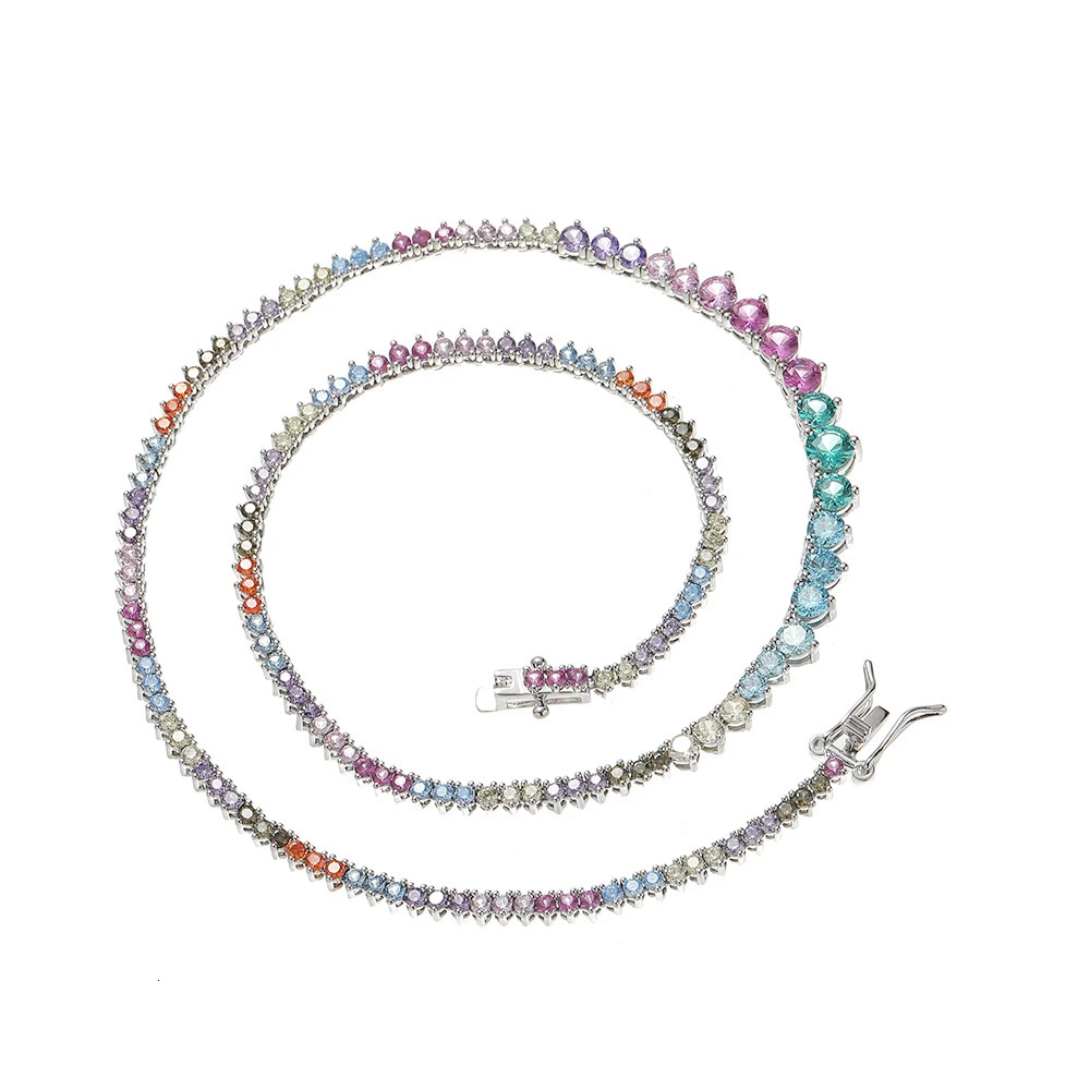 2mm to 5mm colored brass tennis ball CZ chain with 3 forks fashionable womens zircon necklace BC154 241018