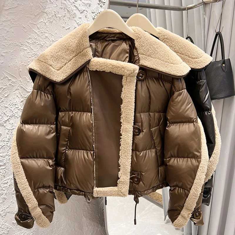 Parkas Womens Down Korean Style Lambswool Warm Jacket Long Sleve Cotton Jacket Fashionable And Elegant Womens Winter Jacket Basic Jacket Womens Jacke 