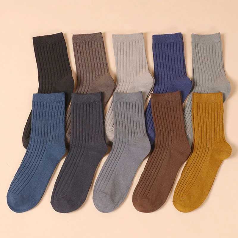 5 Pairs New Men Solid Color Socks Autumn And Winter Versatile Business And Leisure Breathable And Comfortable Cotton SocksXJ241019