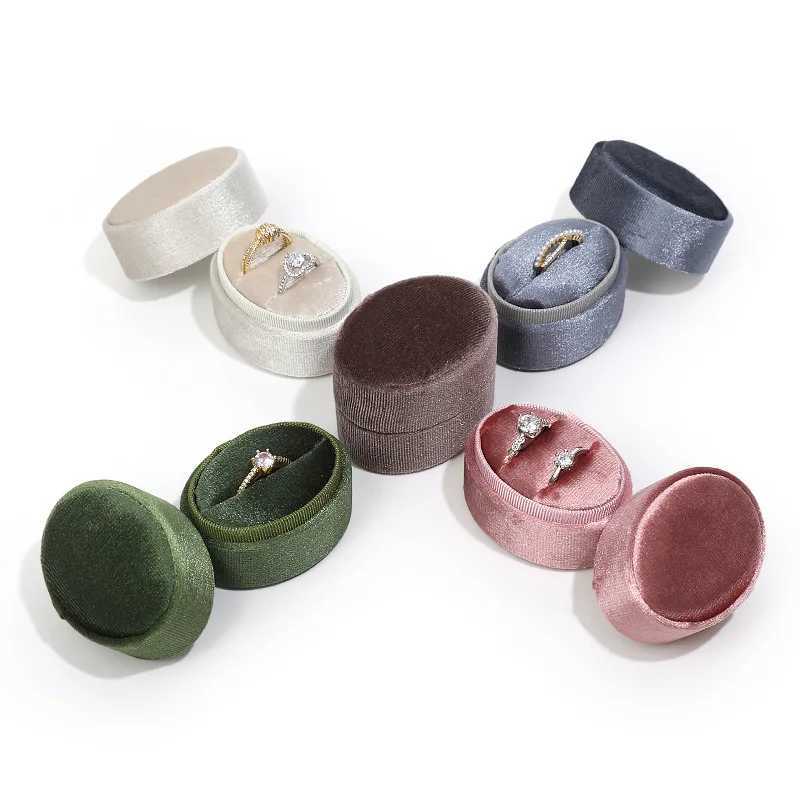 Oval Velvet Small Ring Box Korean Velvet Ring Pair Jewelry Packaging Box Exquisite Mini Jewelry Box W241019