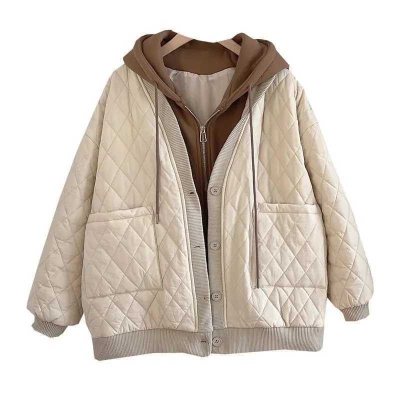 2023 New Womens Winter Clothing Quilted Coat Warm Parka Cotton-padded Jacket Women Korean Fashion Hooded Coats Patchwork ClothesX241019