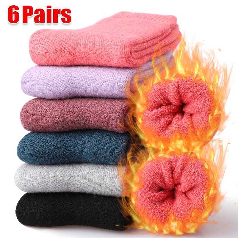 6 Pairs Wool Winter Socks Super Thicker Solid Sock Male Mens Socks Merino Plush Womens Soft Middle Tube Home Thermal SocksXJ241019