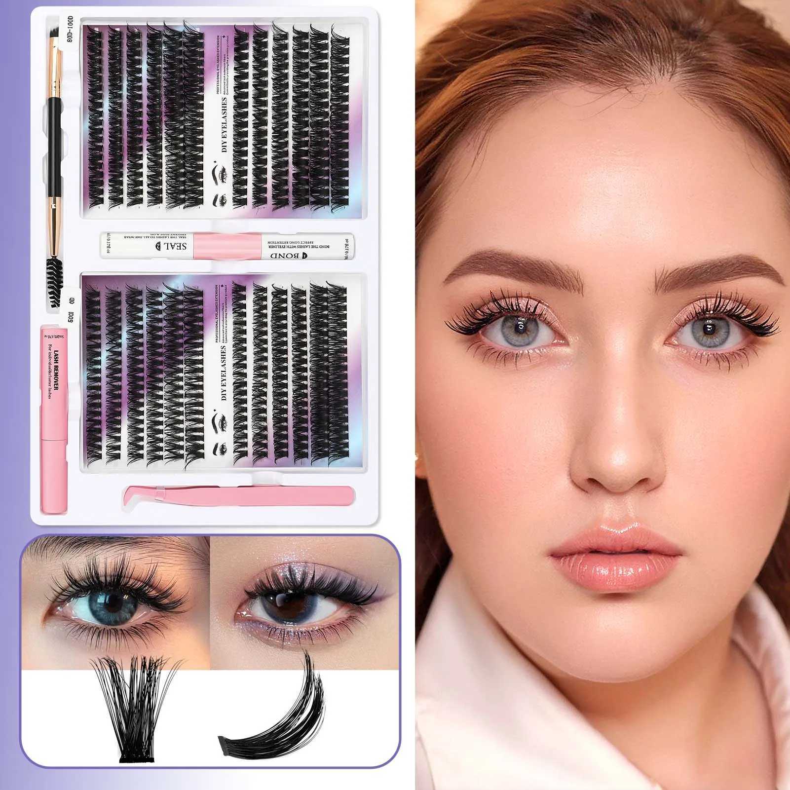 80D+100D Clusters lash extenstions 468pcs fluffy Curl Wispy False Eyelash bond and seal kit Individual Eyelash Extensions MakeupXJ241019