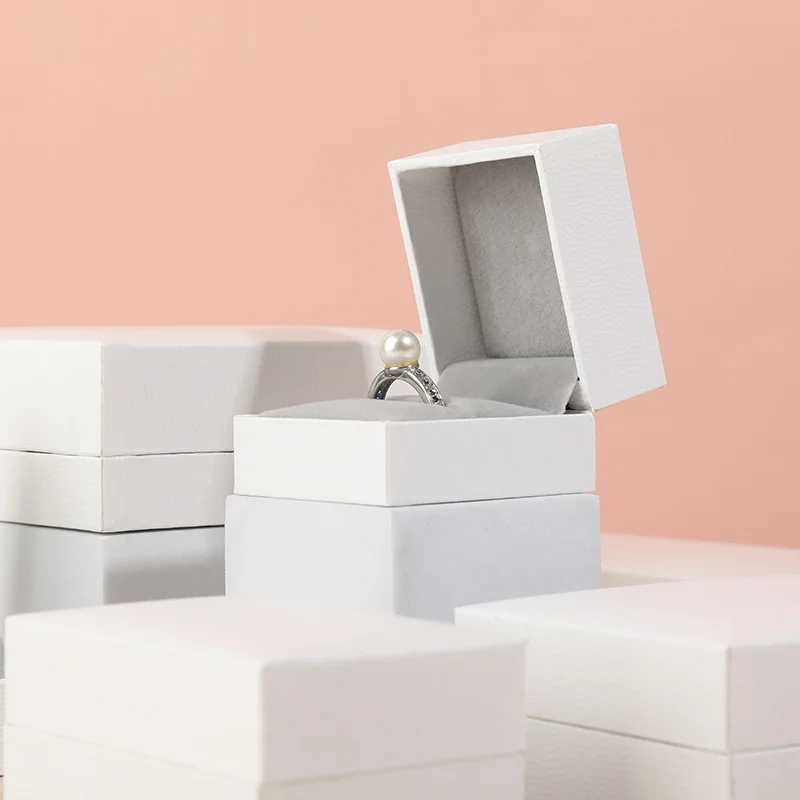 White leather paper bead treasure box ring necklace bracelet jewelry storage box gift packaging box W241019