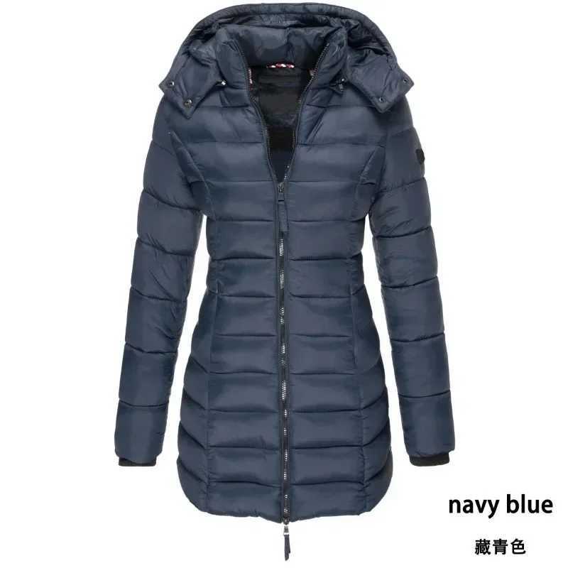 Winter Thicken Warm Women Parkas Zippers Solid Overcoat Casual Long Sleeve Padded Puffer Jacket Female Mid-length Slim Coat TopX241019