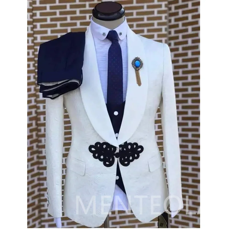 3 Piece Formal Wedding Tuxedo For Groomsmen Shawl Lapel Custom Men Suits With Buttons Male Fashion Floral Jacket Pants Vest 2025