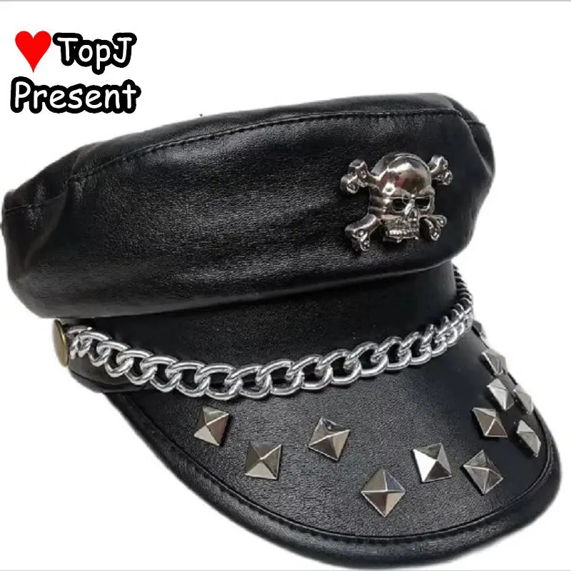 Womens Lolita Y2k Steampunk Gothic Harajuku Subculture Girls Rivet Motorcycle Hat Fashion Mens Personalized Beret Stage Rock Hat 241018
