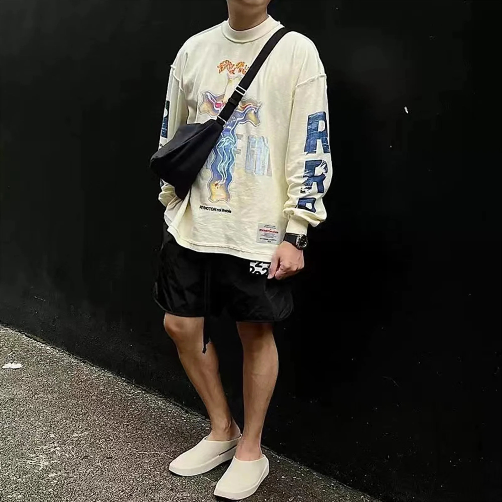 24SS RRR123 Fashion Letter Print HighStreet Cotton Casual Loose Long Sleeve Tee Pullover Sweatshirt For Men 241019