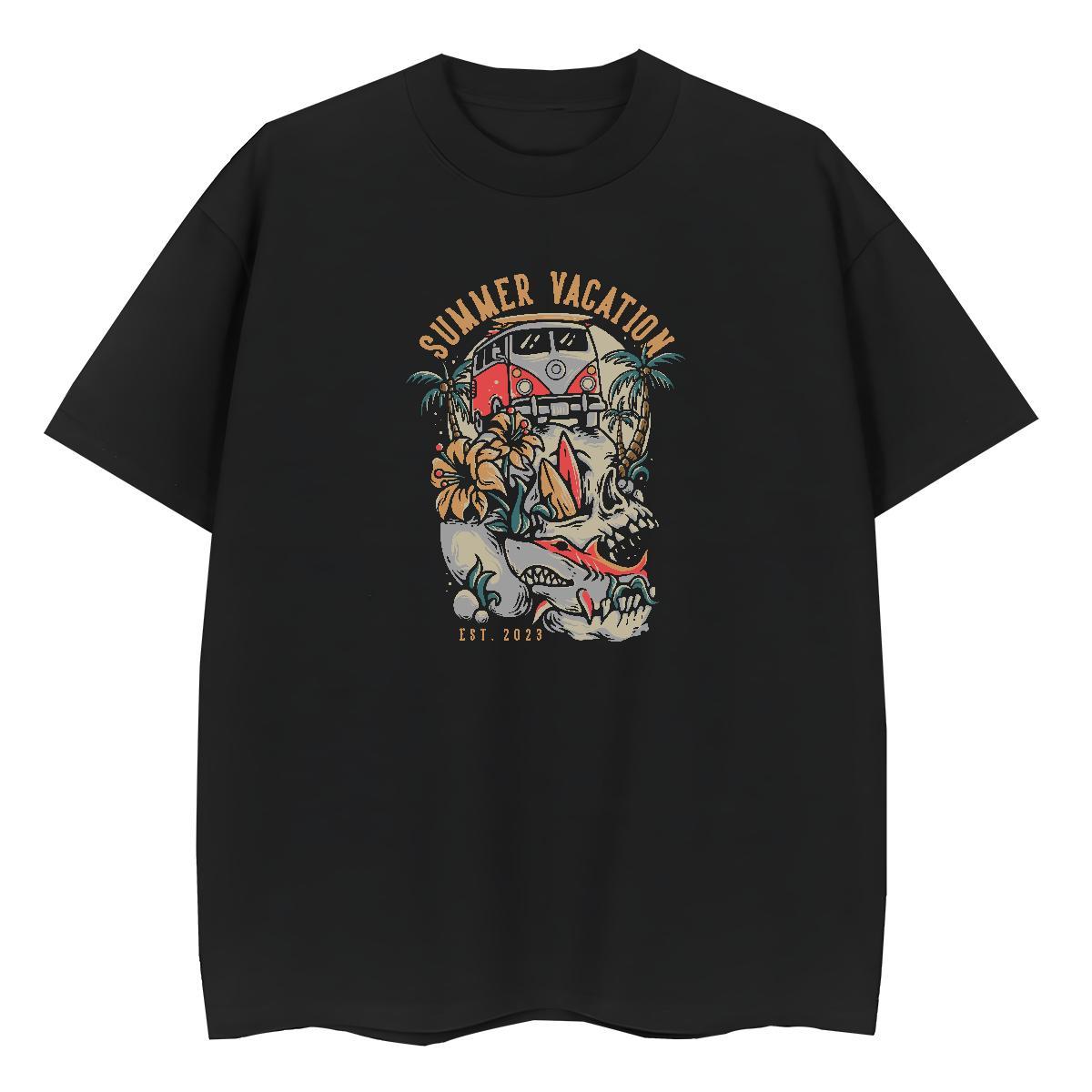 Brand T shirt 230g Pure Cotton Round Neck Short Sleeve Casual Beach skull Tshirt for Man Woman High quality Cartoon Printing L-4XL Tee Shirt