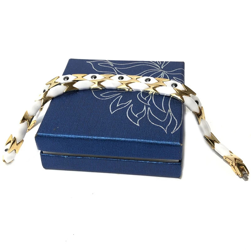 Luxury gold stainless steel and white ceramic therapeutic magnetic necklace suitable for womens birthday party jewelry necklace 241018