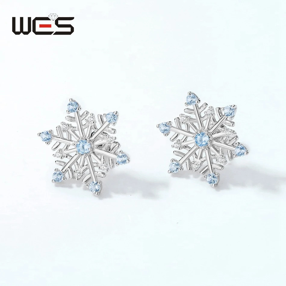 WES 925 sterling silver sapphire 3A Zicron snowflake stud earrings suitable for women exquisite jewelry Christmas party gifts fashionable engagement 2