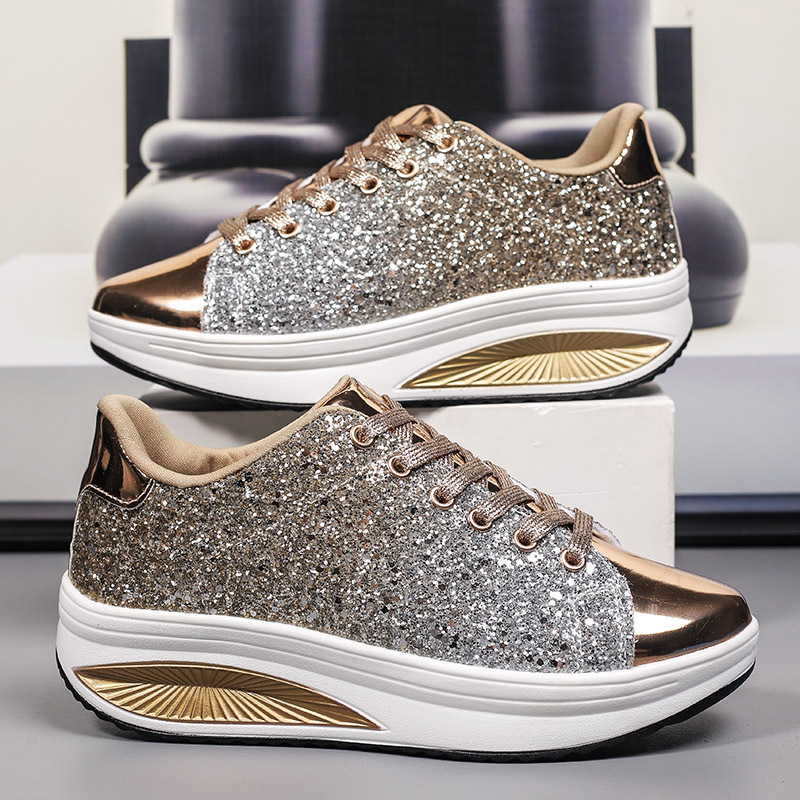 Women's Swinging Shoes Shiny Large 41 Glitter Mirror Women's Shoes Sports Thick Bottom Fashion Single Shoes