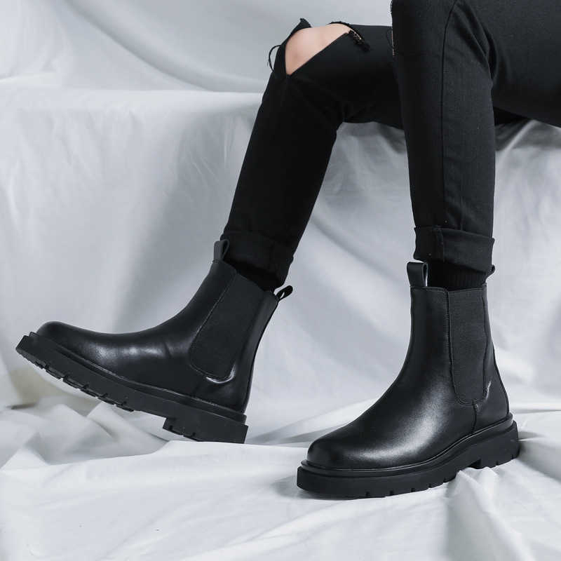 Martin Boot Large Autumn Winter Ankle Boots Mens Korean Chelsea Mens Boots 46 English Style Plush High Top Shoes Fashion Boots 240927