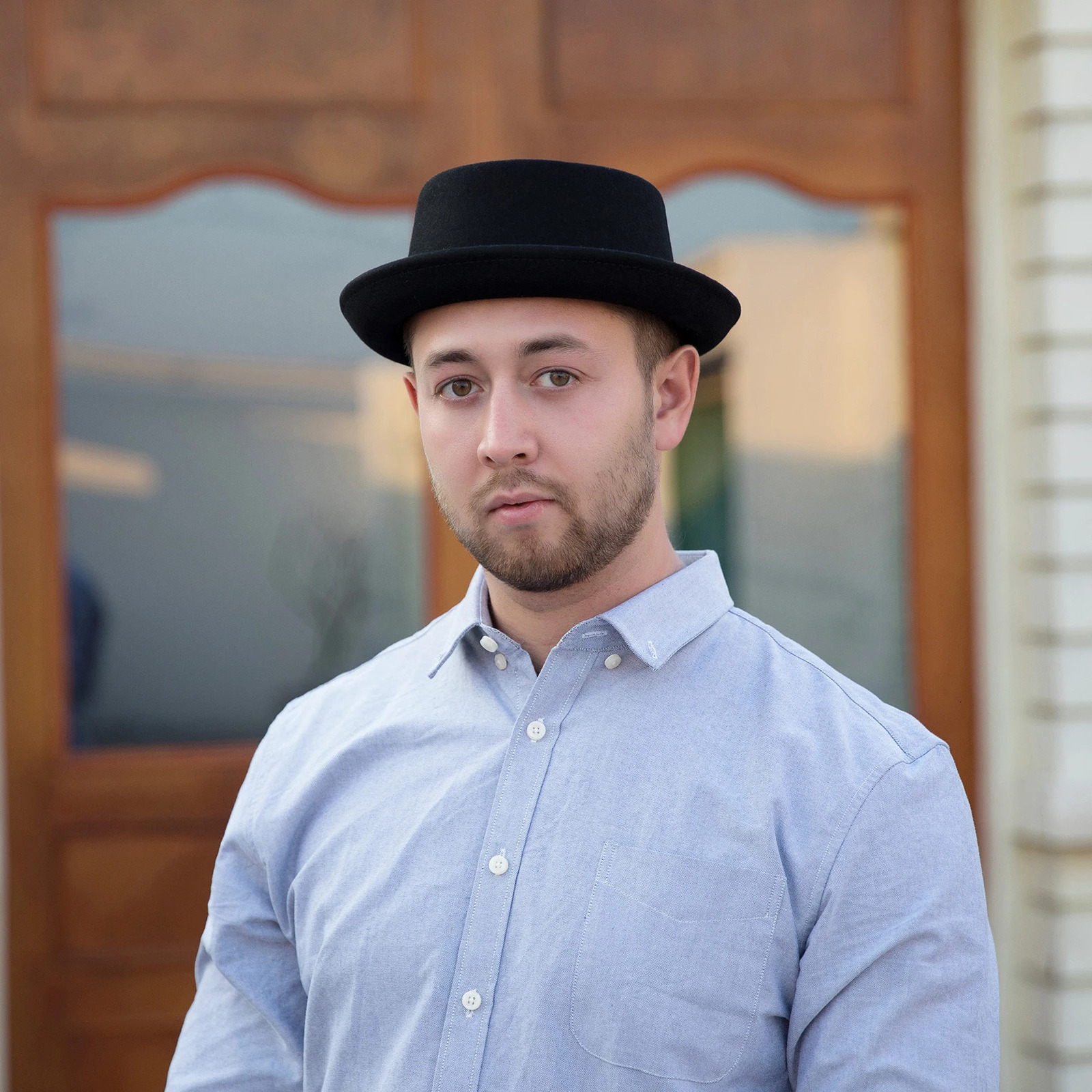 GEMVIE Classic 100% wool soft felt pork pie hat Fedora mens autumn winter wool hat curve Brim mens dress hat 241018