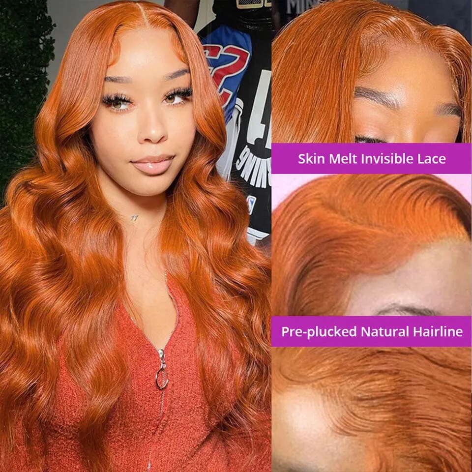x Ginger Orange HD Lace Front Wigs Human Hair Body Wave Frontal Wig Transparent For Women Closure al