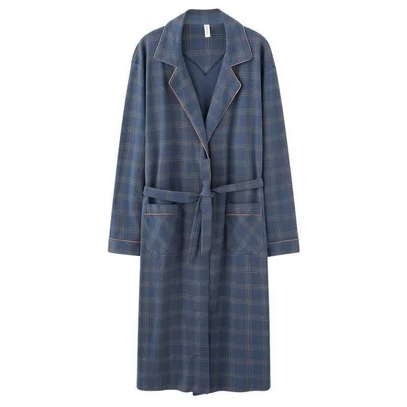 Pure Cotton Long Sleeve Kimono Bathrobe Large Size One-piece Pajamas All Cotton Bathrobe Night Gown Gentleman Spring and AutumnXJ241018