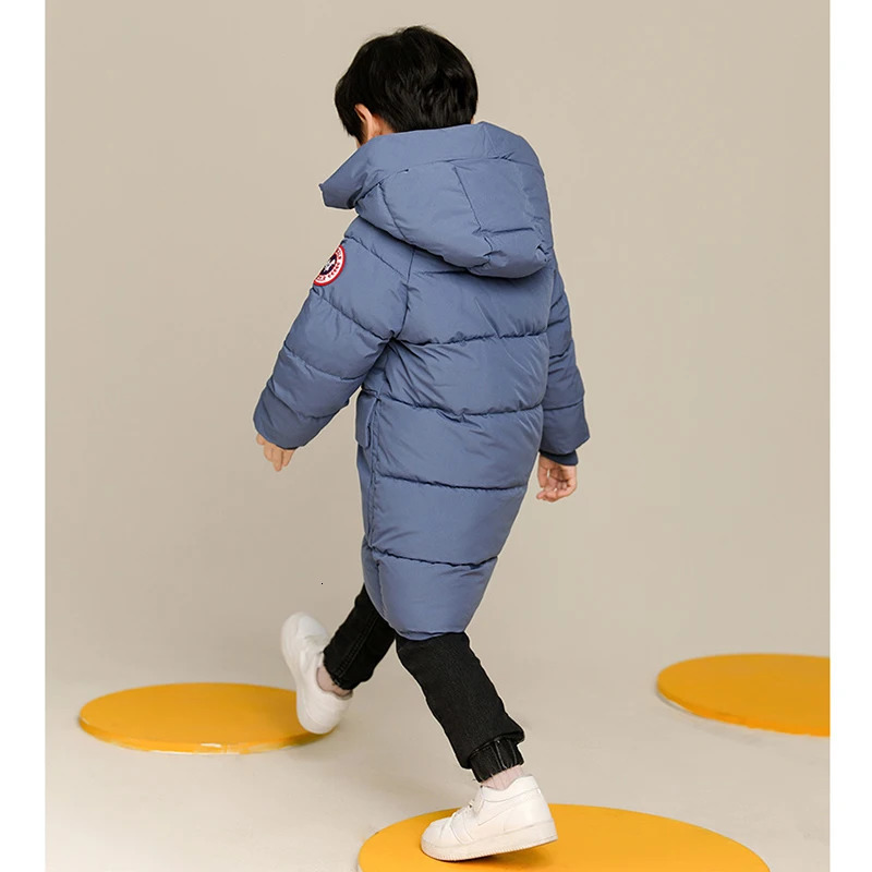 210 Years Autumn Winter Boys Jacket Solid Color Long Style Keep Warm Hooded Coat For Kids Children Birthday Present 241018