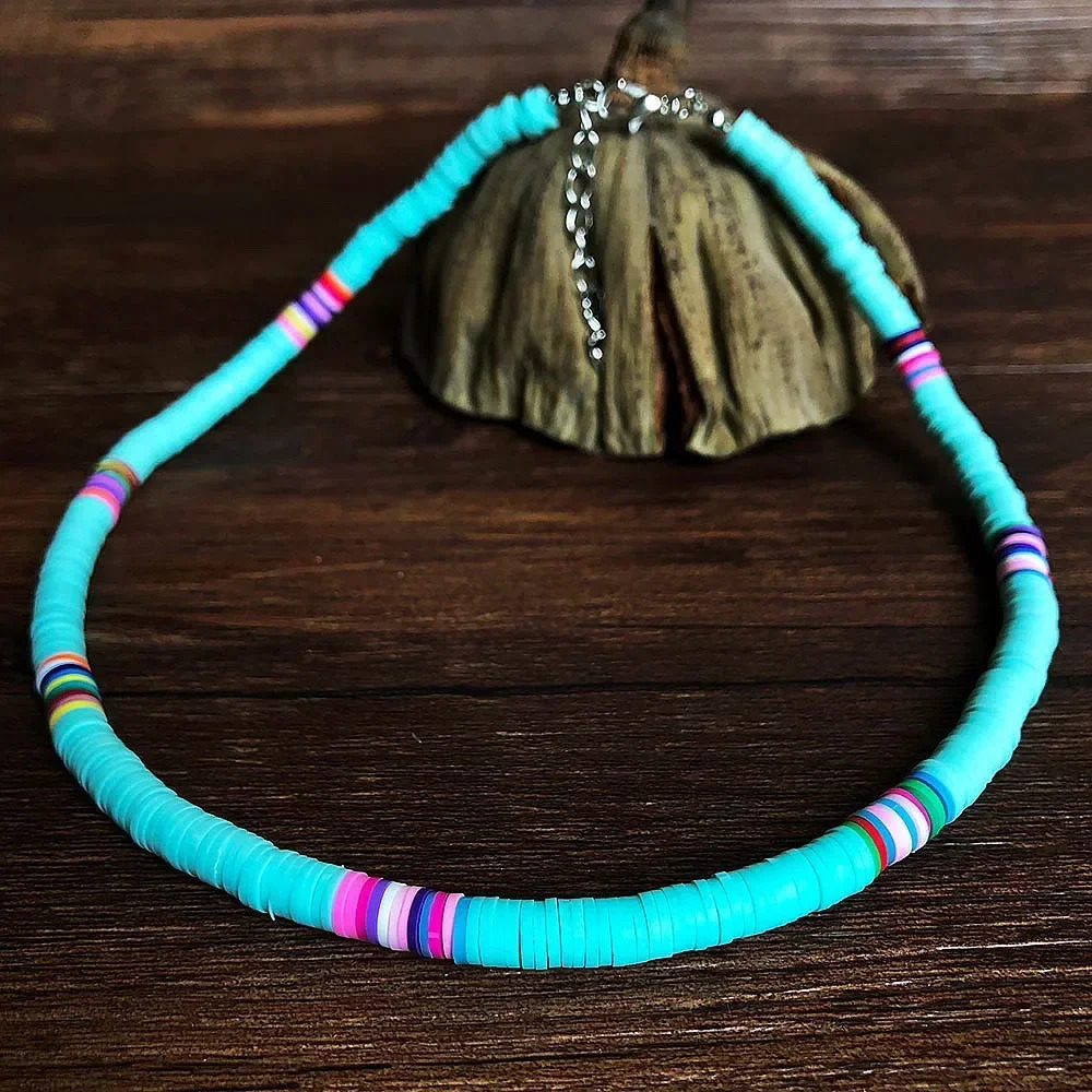 Bohemian Colored Clay Necklace Suitable for Women Bohemian Rainbow Polymer Clay Beads Adjustable Necklace Womens Jewelry 241018
