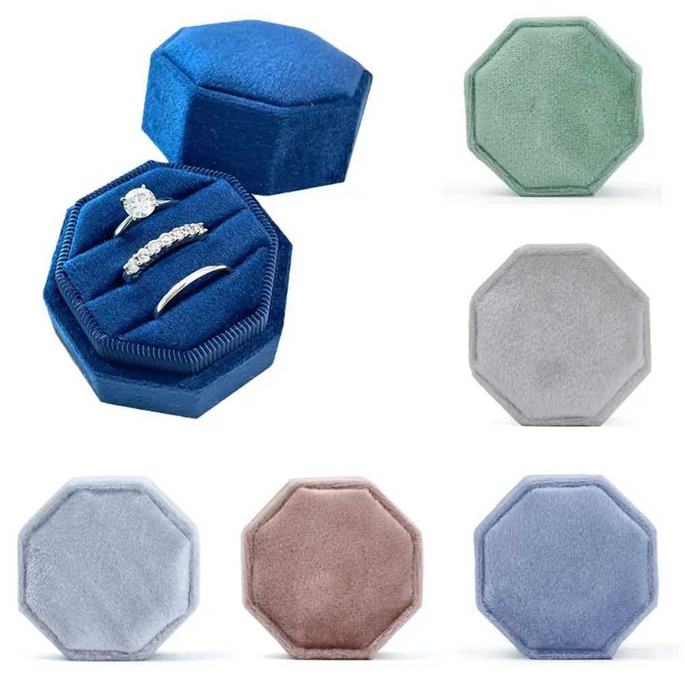 Octagonal Velvet Ring Display Box Three Slot Ring Storage Rack Ring Box with Removable Cover Used for Proposed Engagement Weddings W241019