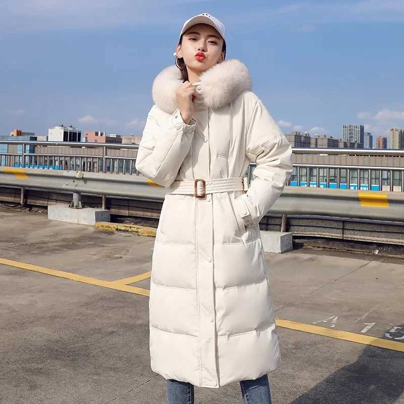 Long Down Cotton Parkas Coat Female 2024 New Winter Loose Large Fur Collar Hooded Warm Thick Parkas Puffer Women Padded OvercoatX241019