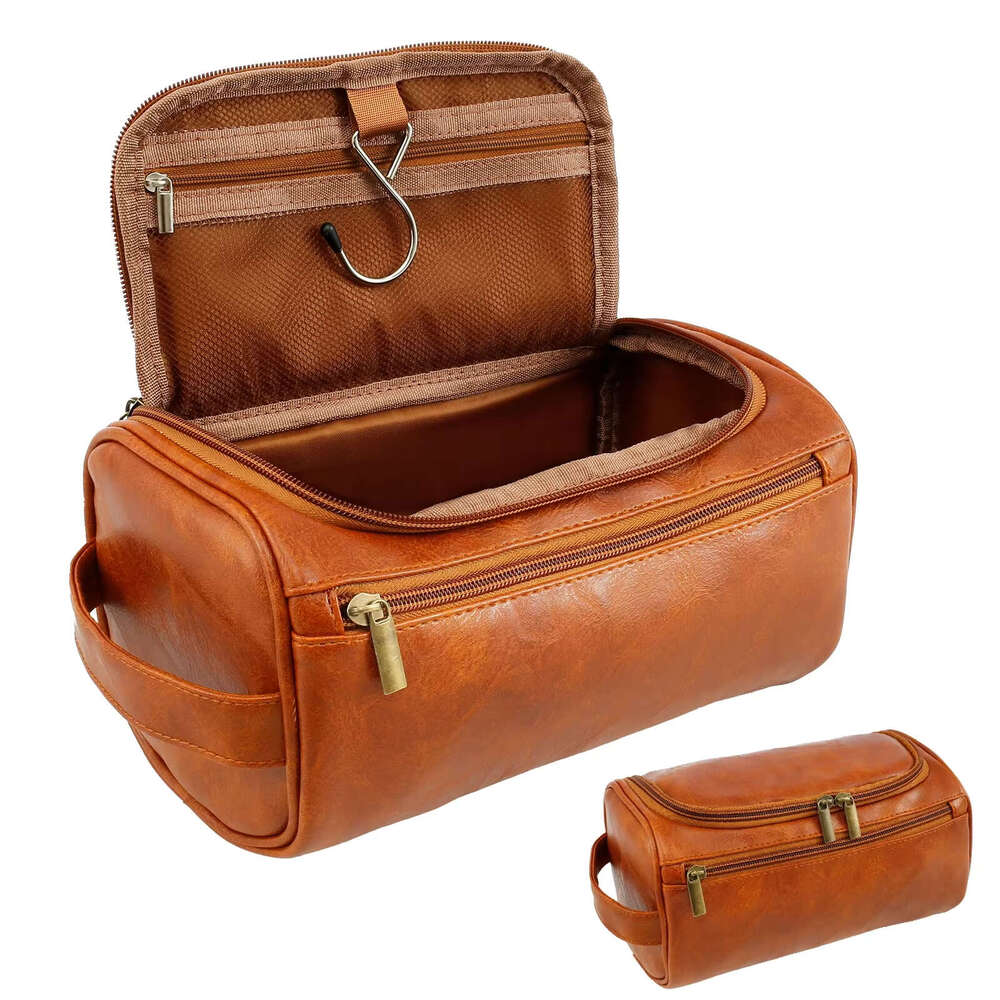 1Pcs Travel Toiletry Bag For Men Leather Water Resistant Toiletries Organizer With Handle Versatile Cruise Ship Essentials