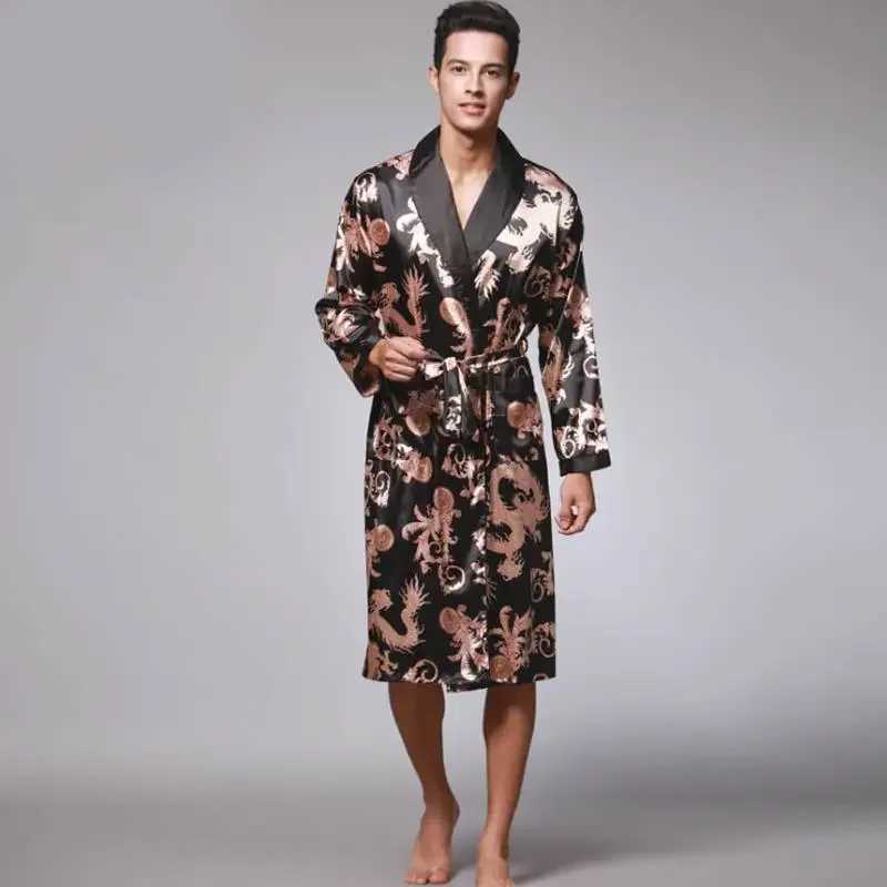 Luxury Men Robe Bathrobe Faux Silk Robes Long Home Clothing Male Sleep Robe XXL Summer HomewearXJ241018