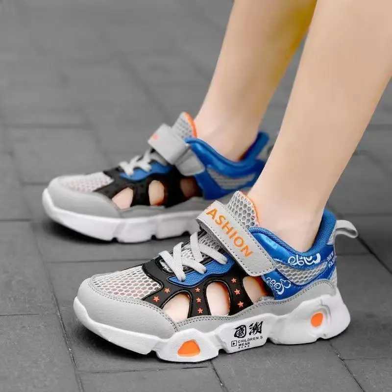 Athletic Outdoor Childrens summer sports shoes boys fashionable breathable mesh casual shoes lightweight and non slip childrens running beach shoes H2