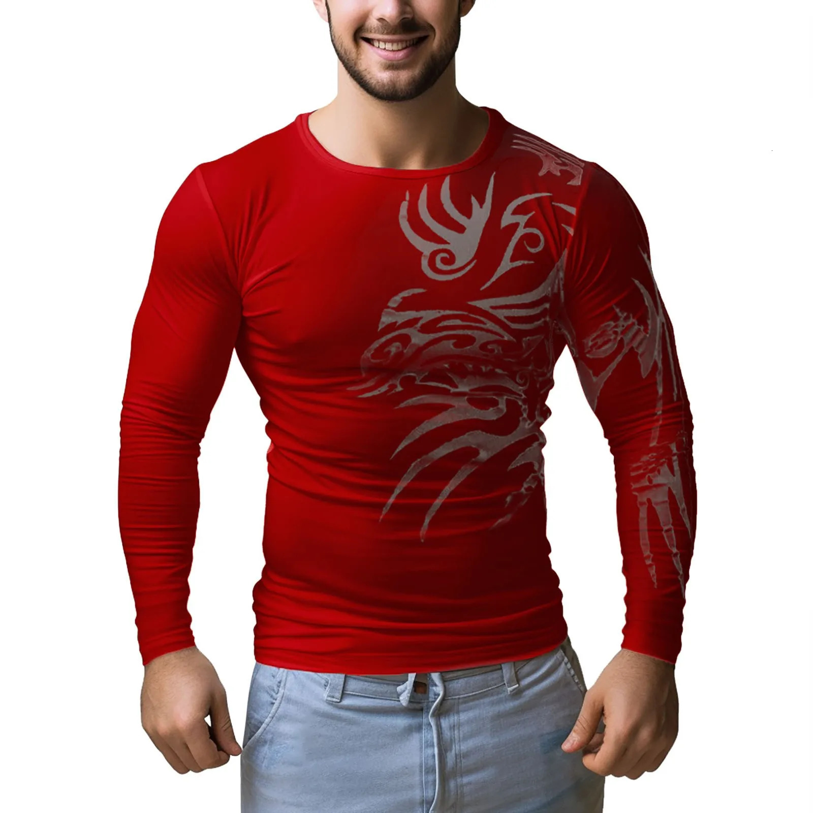Mens single arm long sleeved T-shirt bottom layer sports tight compression gym running top 241018