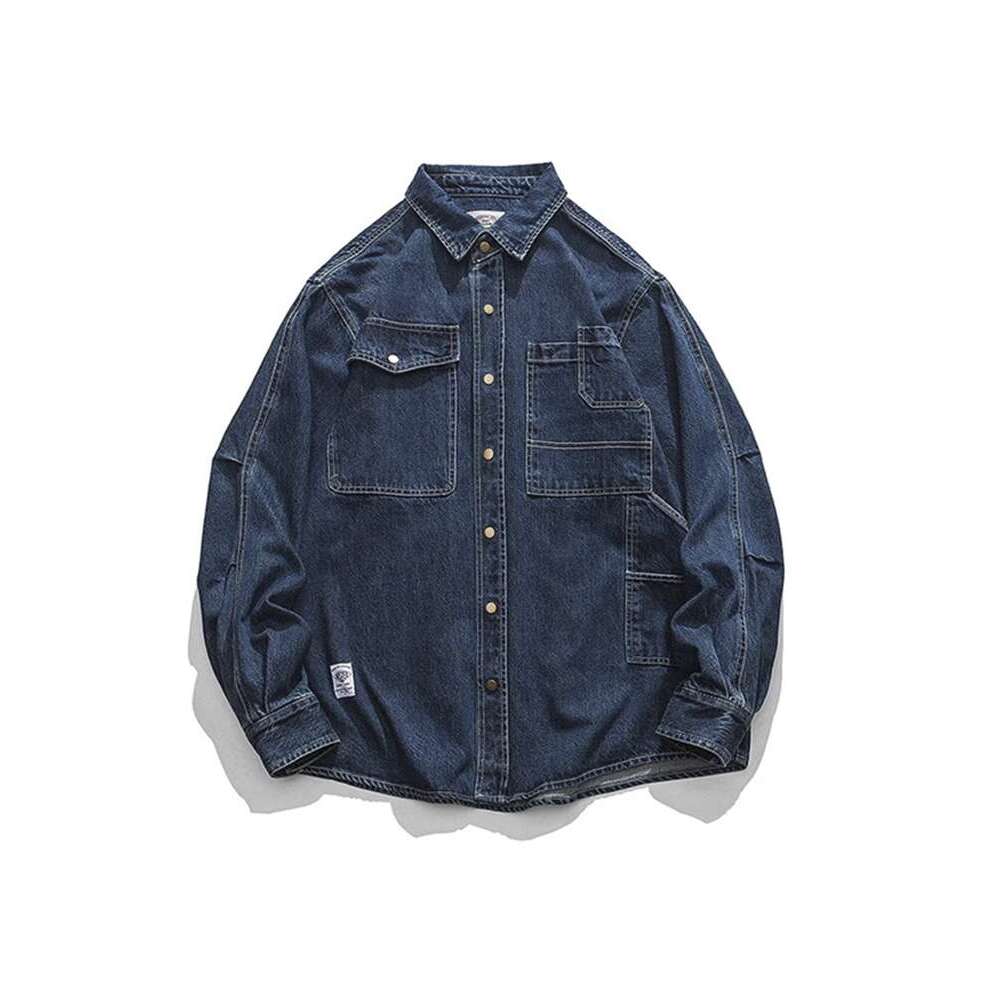 shanshi Men's shirts Spring and Autumn American loose washed workwear denim men's casual handsome long sleeved shirt jacket