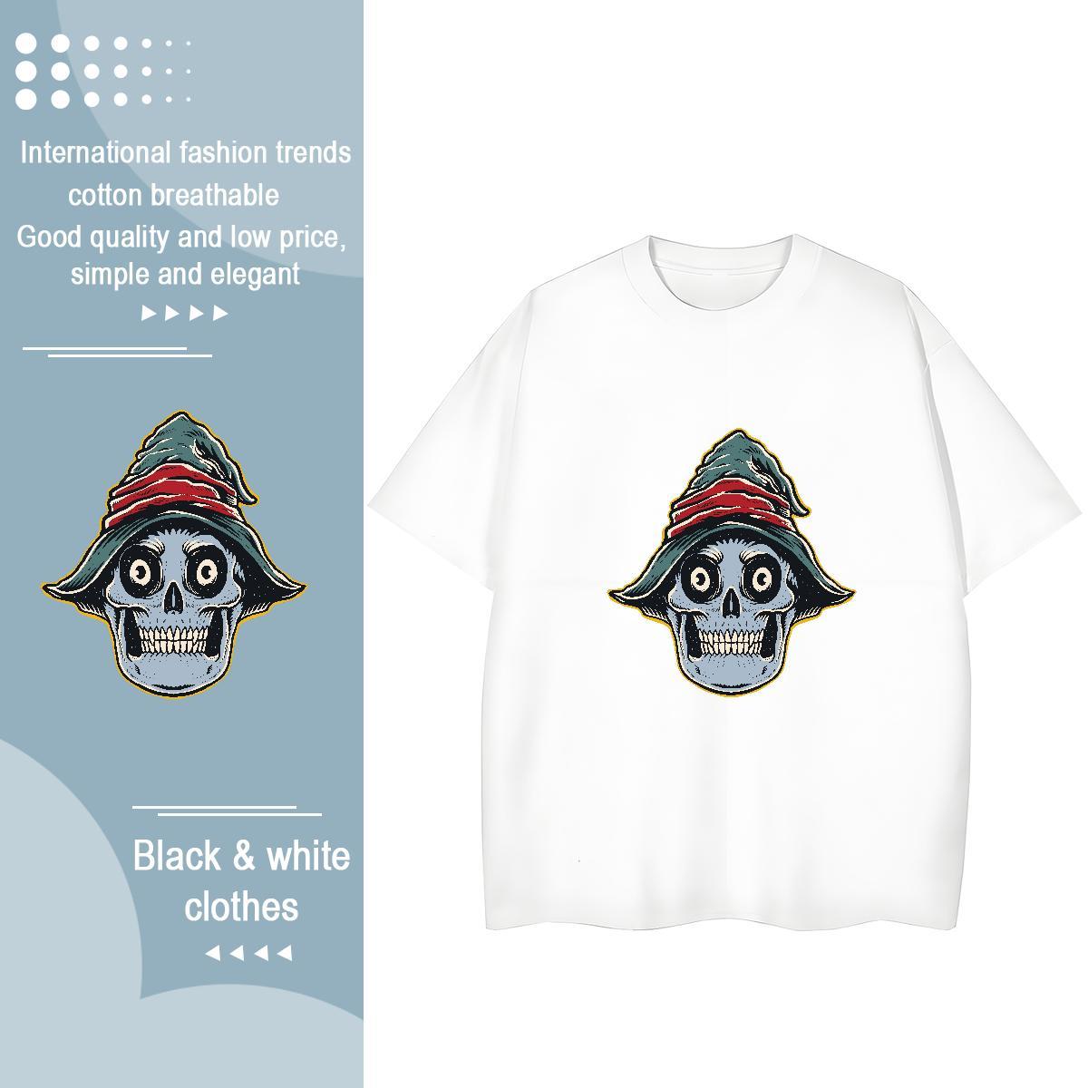 Fashion Women T Shirts 100% Cotton 230g Round Neck Short Sleeve Casual skull Tshirt for Man Woman Soft Plus Size Cartoon Clothings