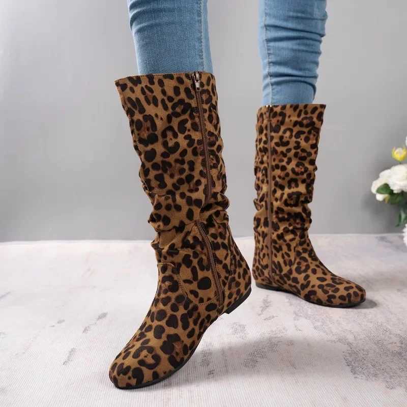 2023 hot selling mid calf womens shoes fashionable side zipper modern womens shoes new leopard printing classic womens shoes Y241019