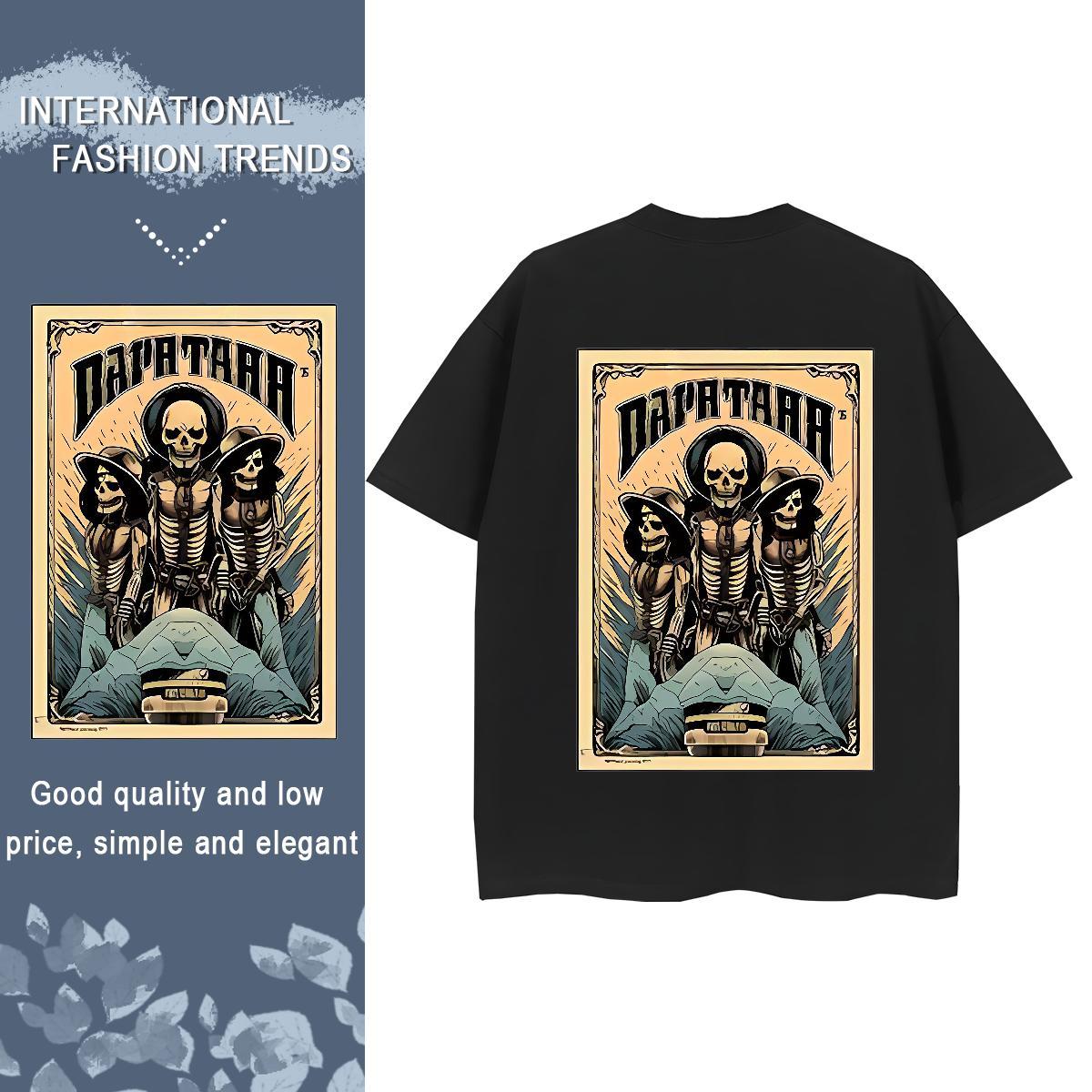New T-Shirts 230g 100% Cotton Comfortable Outdoor skull Lady T shirt Popular Custom Printing Tops