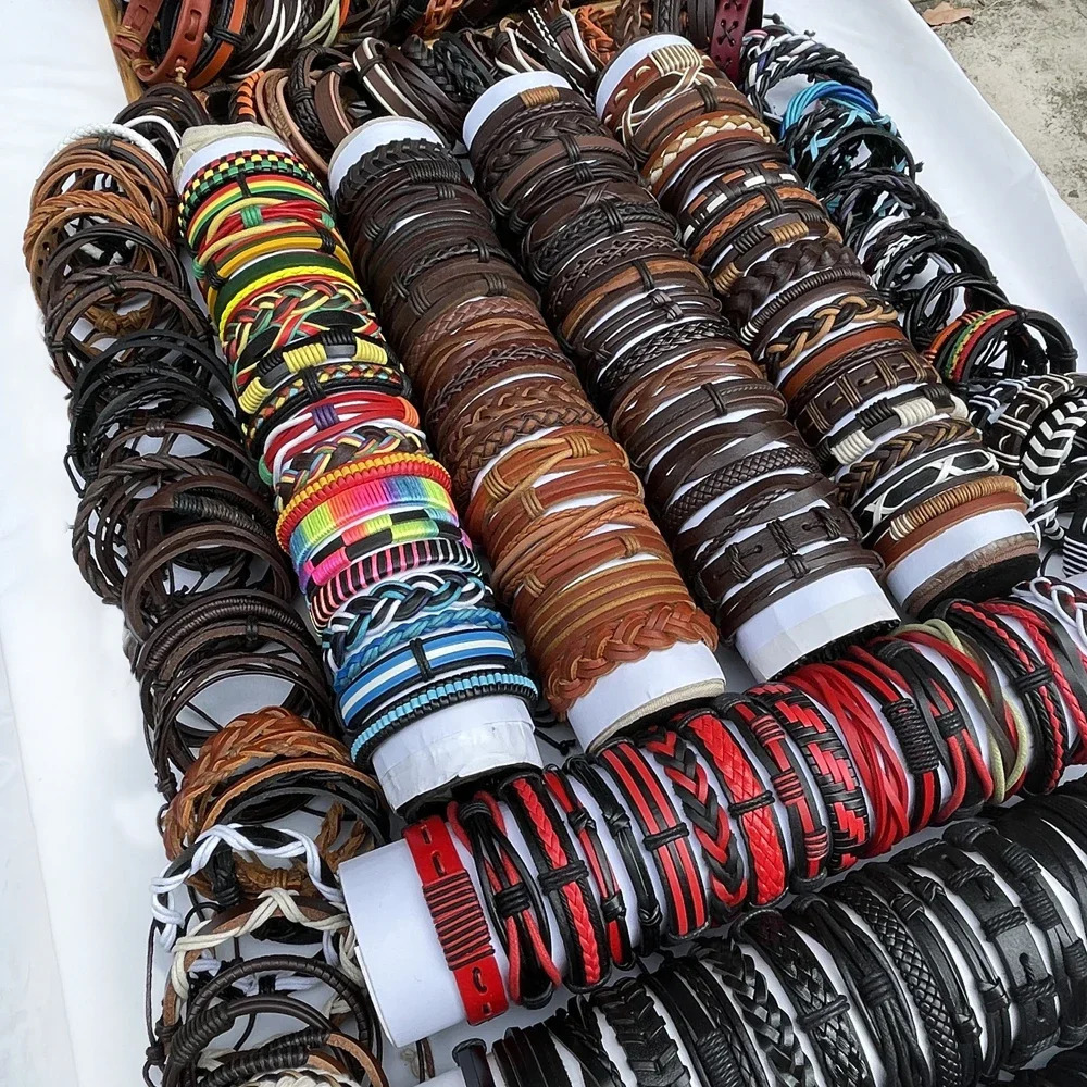 50 pieces/set wholesale batch random punk mens leather bracelet womens Pulseras Bileklik couple bracelet mens jewelry WP2 241018