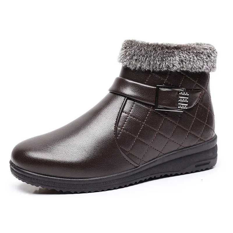 Plush shoes winter womens boots orthopedic ankle boots waterproof leather shoes womens warm wedge boots plain weave fur lined boots 241018