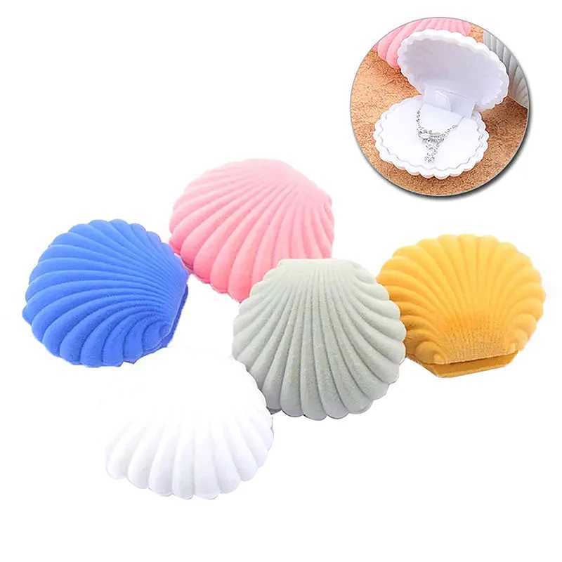 1 cute shell shaped velvet pearl treasure box engagement ring box earrings necklace bracelet display gift box holder W241019