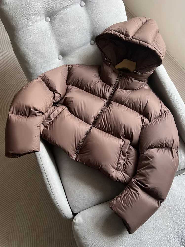 Women's Down Parkas Janveny Womens Winter 90% White Duck Down Jacket Hoodie Short Feather Puff Parkas Casual Womens Thick Warm Fluffy Coat Y24101