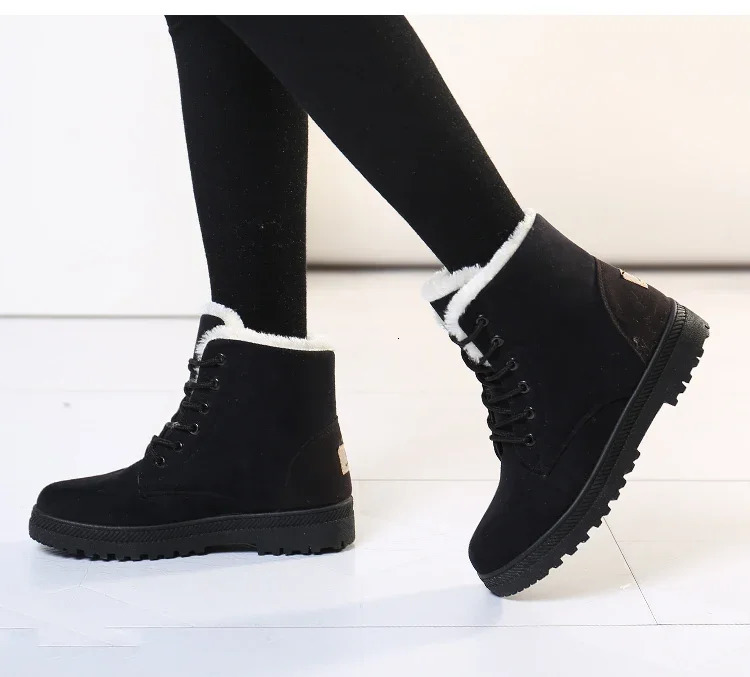 Womens winter boots womens snow boots lace ankle boots womens non slip woolen leather shoes to keep warm ankles Botas Plus size 35-43 241018