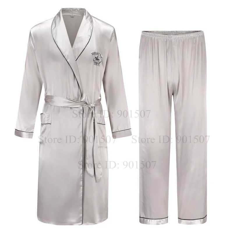 Men Homewear Leisure Sleeprobes Satin Robe Summer Spring Nightwear Male Casual Kimono Bathrobe Ice Silk Sleepwear NightgownXJ241018
