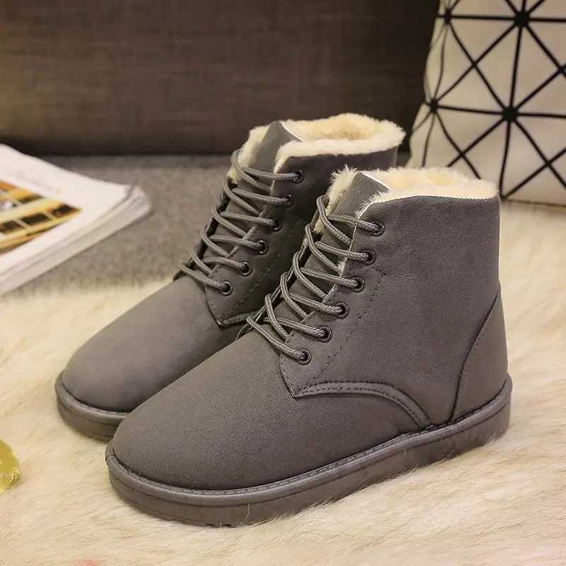 Womens winter snow boots warm flat plus size platform lace womens shoes new wool suede ankle boots 36-42 Y241019