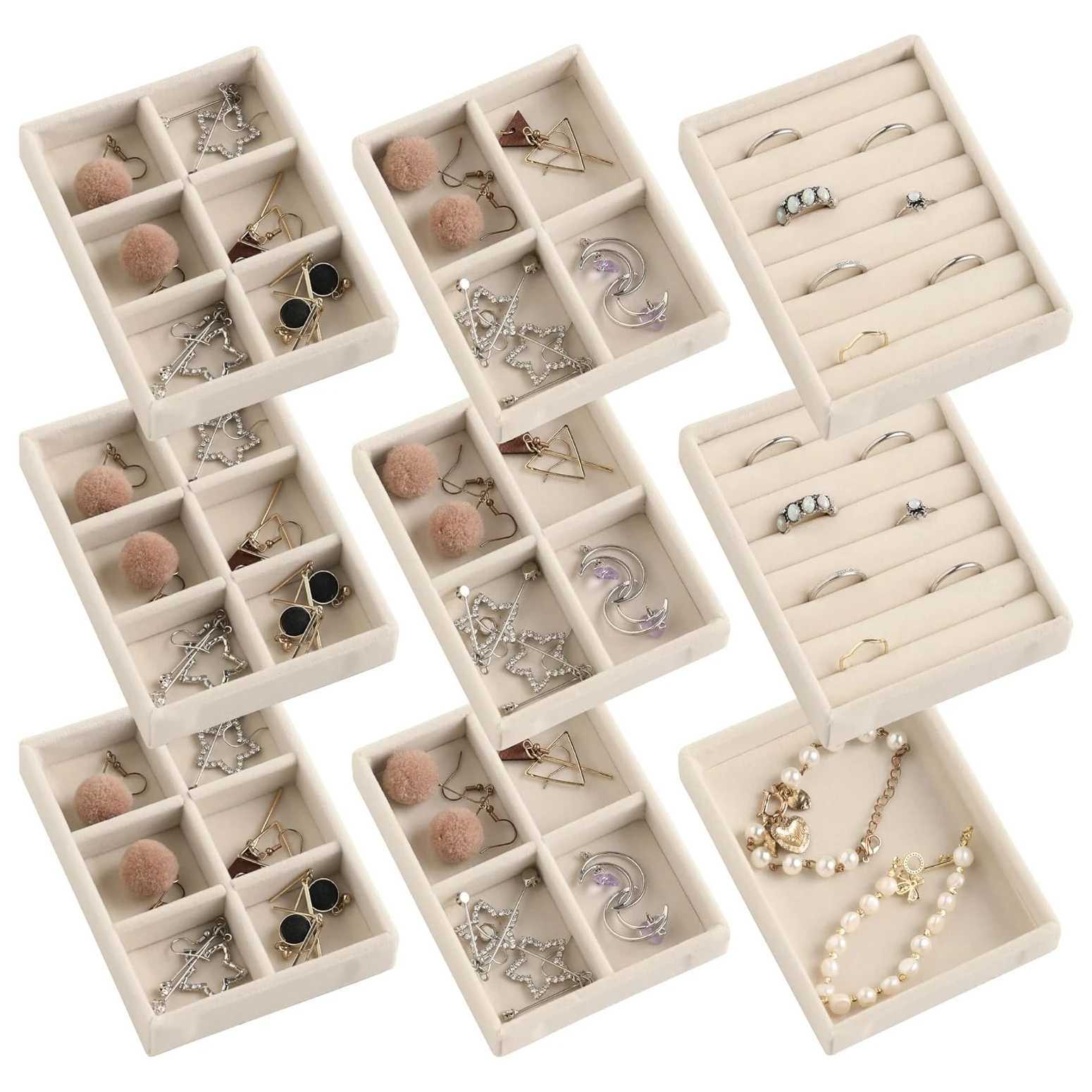Hot Jewelry Manager Velvet Jewelry Storage Tray Display Ring Bracelet Necklace Storage Box Display Drawer Manager Tray W241019