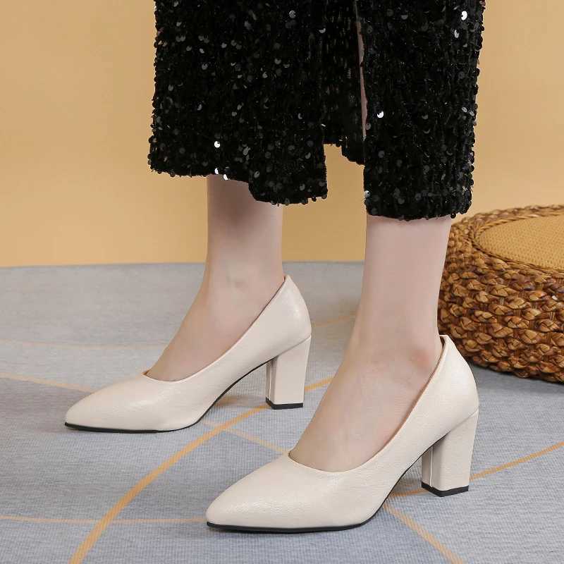 7.5cm Plus size 35-40 basic pump toe high-heeled boat shoes womens dress shoes light white wedding shoes black Y241019