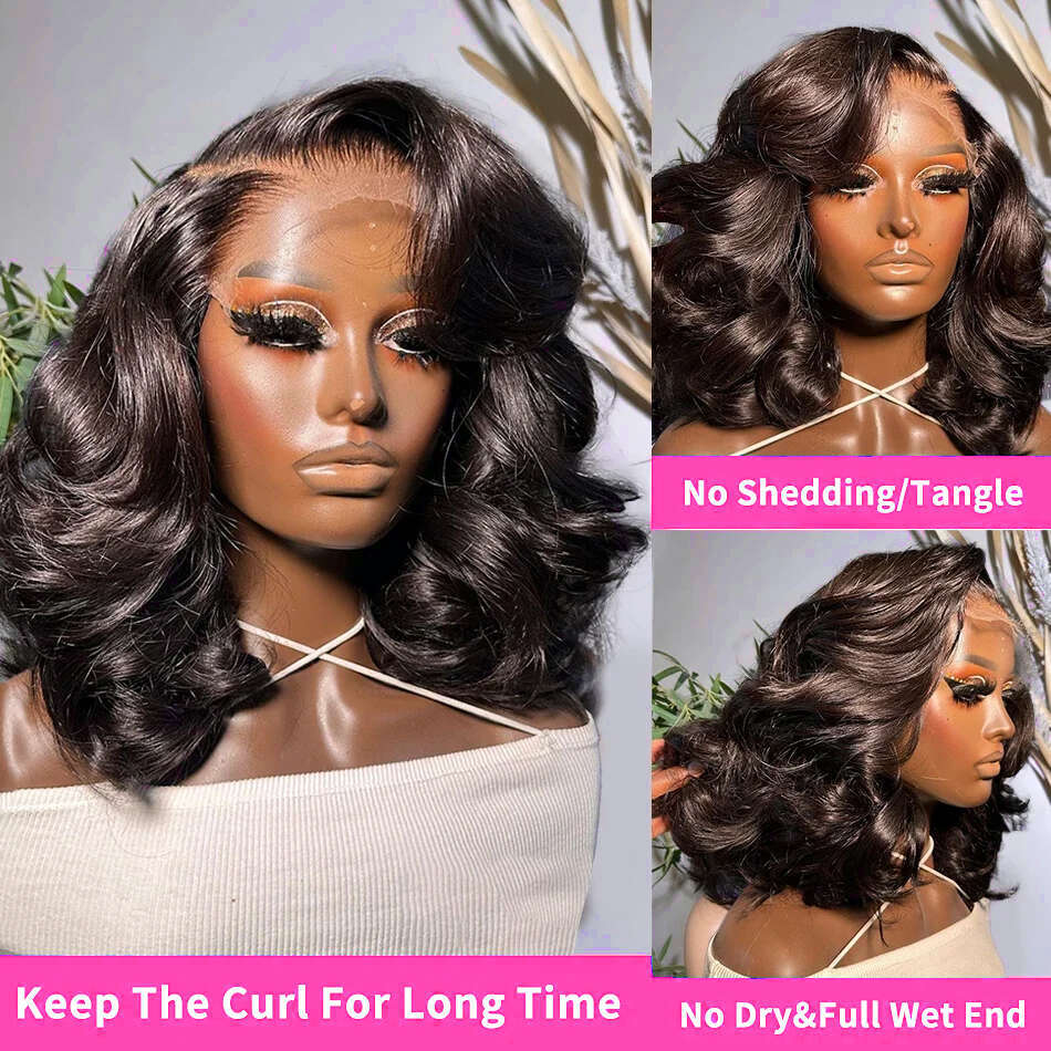 Rosabeauty 250% 13x6 Short Body Bob 13x4 Water Wave Lace Frontal Human Hair Wigs 5x5 Closure Wig For Women