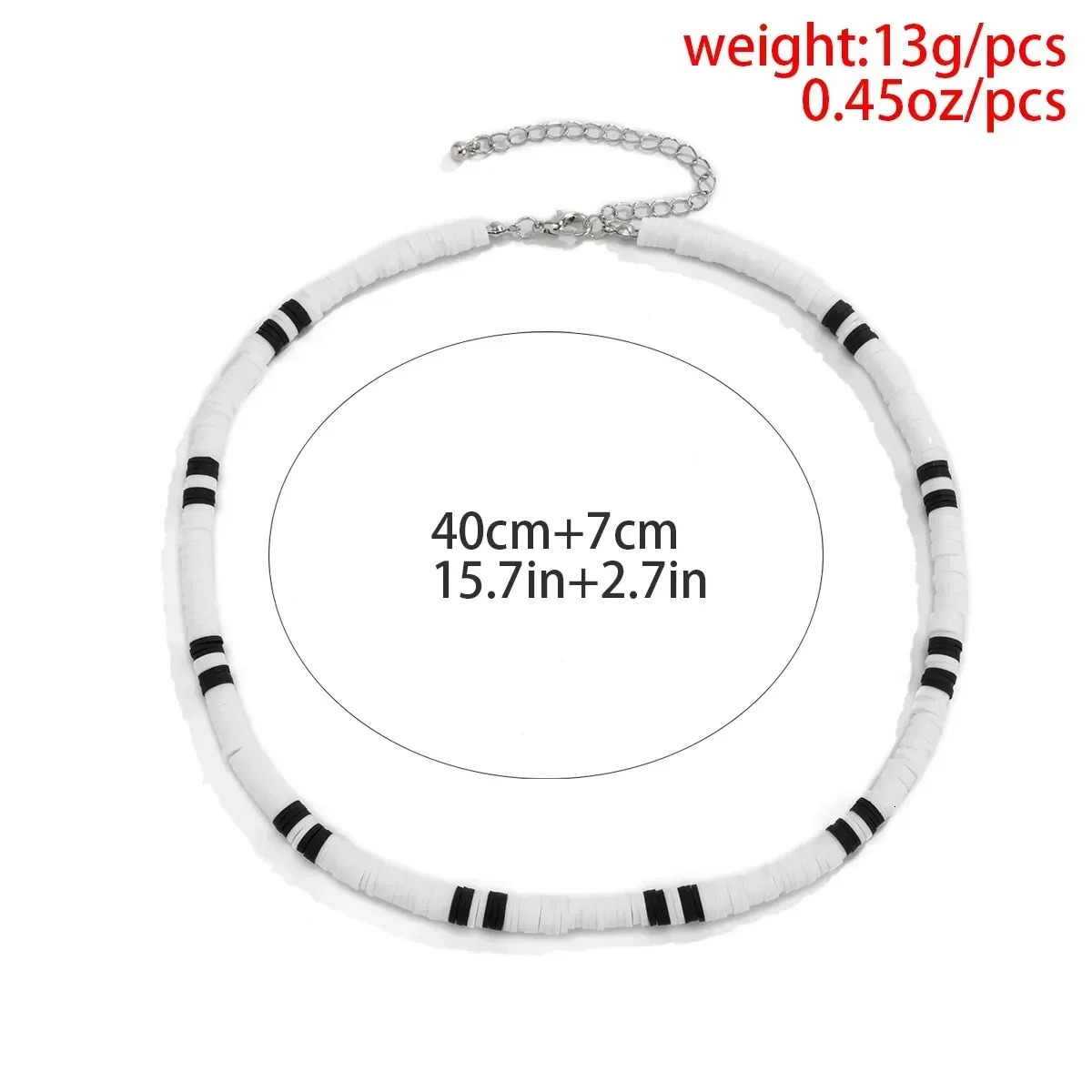 Simple polymer clay black and white necklace for mens summer retro short clavicle chain party jewelry gift 241018 ww
