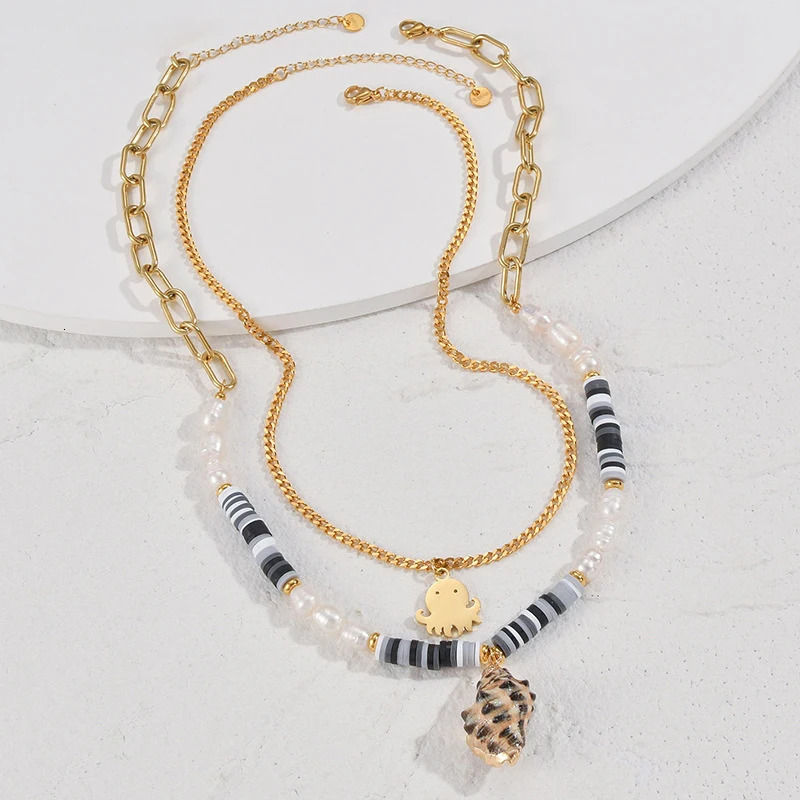Home>Product Center>Product Center>Luxury niche steel cube octopus polymer clay pearl joint pendant necklace bone chain womens accessories wh