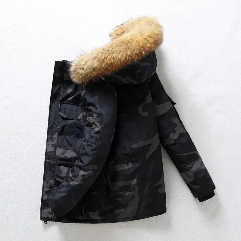 Mens Winter Down Jacket Fashionable Detachable Large Fur Collar Hooded White Duck Down Coat Womens Ski Multi Pocket Lightweight Park 241018